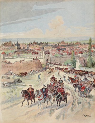 Francis I inspecting the work on the ramparts of Paris, illustration from 
